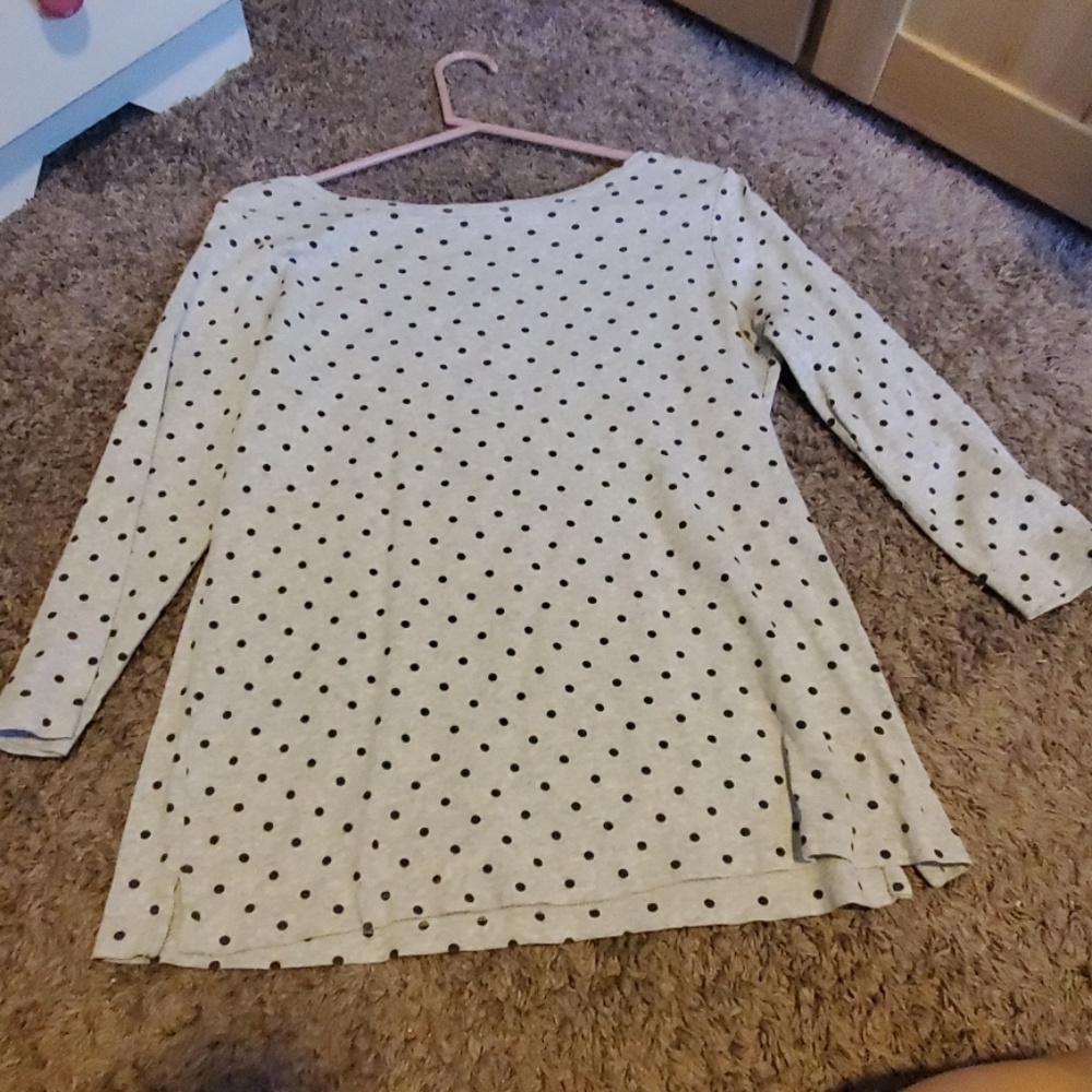 Lands end gray and black polka dot top